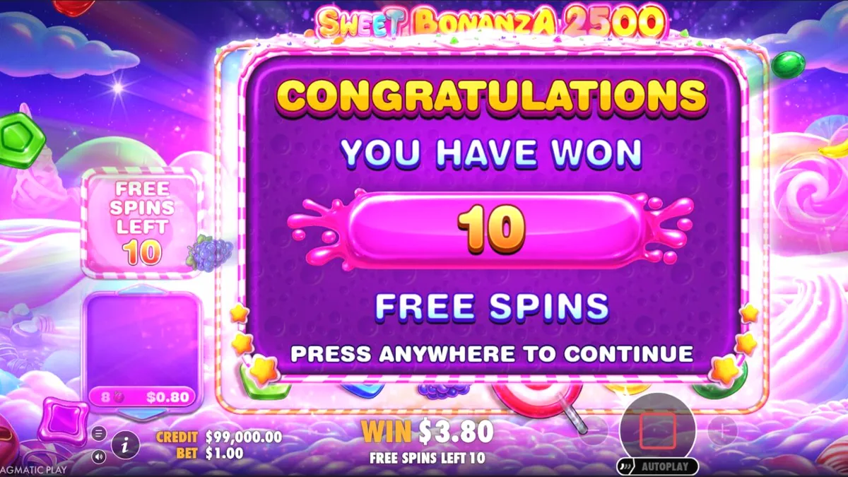 Tampilan visual cerah dan penuh permen dari slot Sweet Bonanza 2500